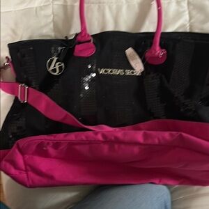 Victoria's Secret Black and Pink Tote Bag